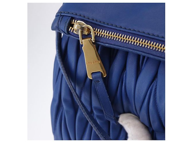 Borsa a spalla Miu Miu Matelassé in pelle 2way Blu Tono Oro Auth 198657A - vista 18