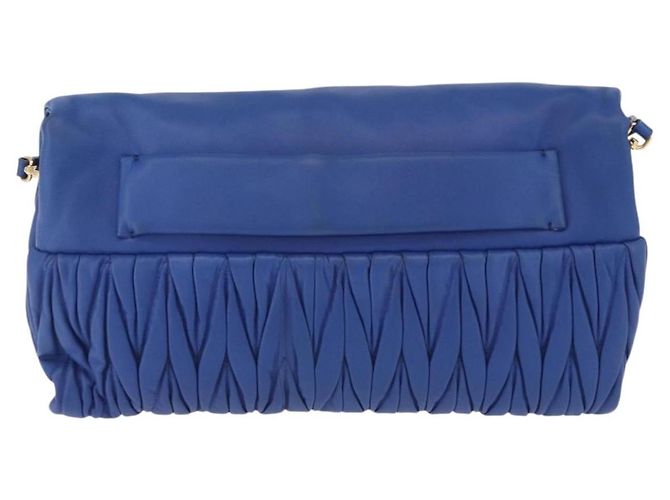 Borsa a spalla Miu Miu Matelassé in pelle 2way Blu Tono Oro Auth 198657A - vista 2