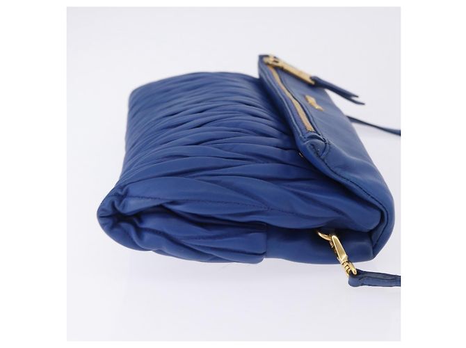 Borsa a spalla Miu Miu Matelassé in pelle 2way Blu Tono Oro Auth 198657A - vista 3