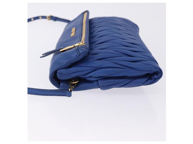 Borsa a spalla Miu Miu Matelassé in pelle 2way Blu Tono Oro Auth 198657A - vista 4