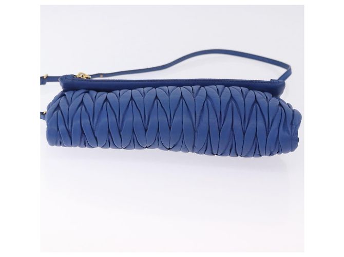 Borsa a spalla Miu Miu Matelassé in pelle 2way Blu Tono Oro Auth 198657A - vista 5
