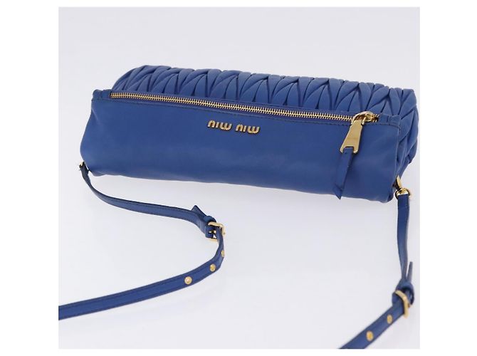 Borsa a spalla Miu Miu Matelassé in pelle 2way Blu Tono Oro Auth 198657A - vista 6