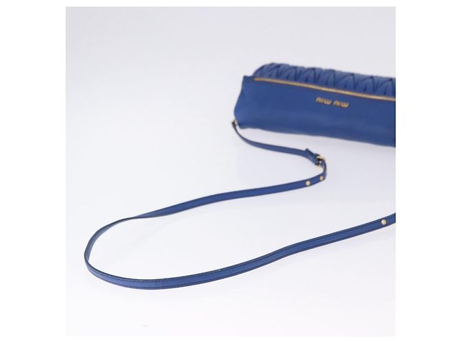 Borsa a spalla Miu Miu Matelassé in pelle 2way Blu Tono Oro Auth 198657A - vista 7