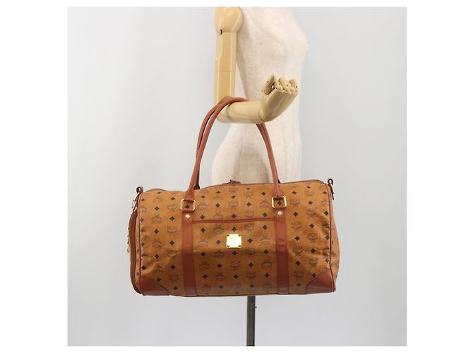 Borsa MCM Vicetos Boston PVC Pelle Marrone Tono Oro Auth 195757 - vista 21