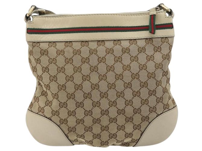 GUCCI GG Canvas Web Sherry Line Schultertasche Beige Gold 257065 Auth 194292 Golden - Ansicht 2