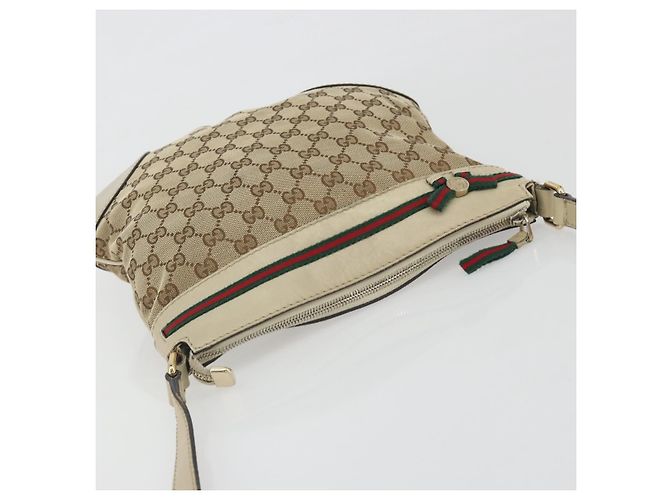 GUCCI GG Canvas Web Sherry Line Schultertasche Beige Gold 257065 Auth 194292 Golden - Ansicht 6