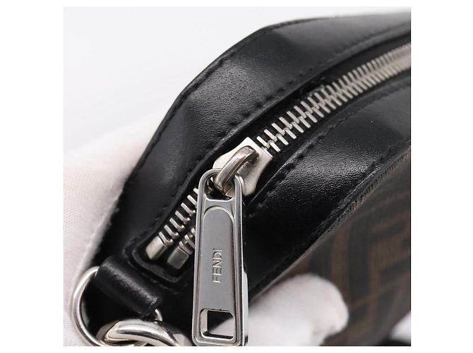 Borsa FENDI Zucca Canvas Diagonal Camera Case Bag PVC Brown Black Auth 198702V Marrone Nero - vista 17