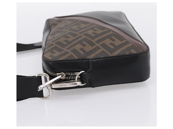 Borsa FENDI Zucca Canvas Diagonal Camera Case Bag PVC Brown Black Auth 198702V Marrone Nero - vista 3