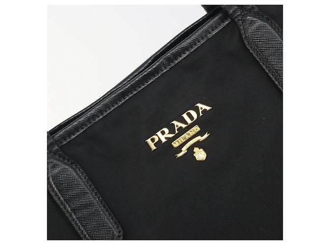 Borsa Tote PRADA Nylon Nero Tono Oro Auth 198624 - vista 18