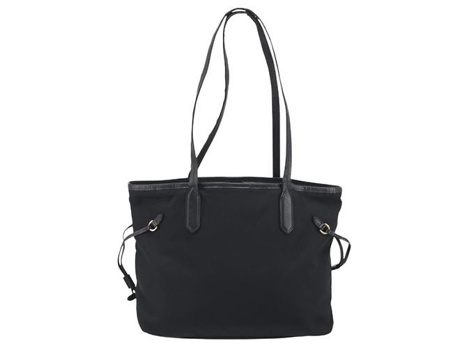 Borsa Tote PRADA Nylon Nero Tono Oro Auth 198624 - vista 2