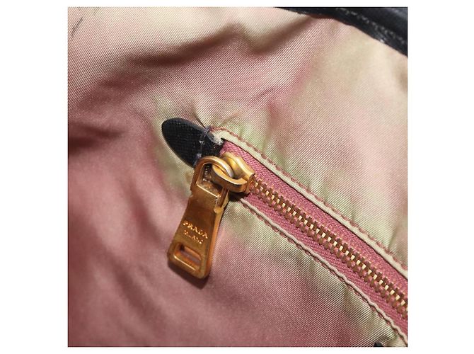 Borsa Tote PRADA Nylon Nero Tono Oro Auth 198624 - vista 22
