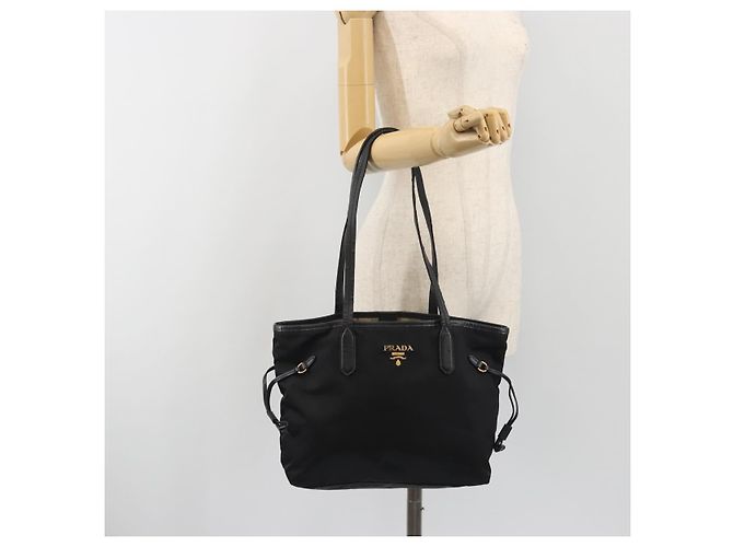 Borsa Tote PRADA Nylon Nero Tono Oro Auth 198624 - vista 24