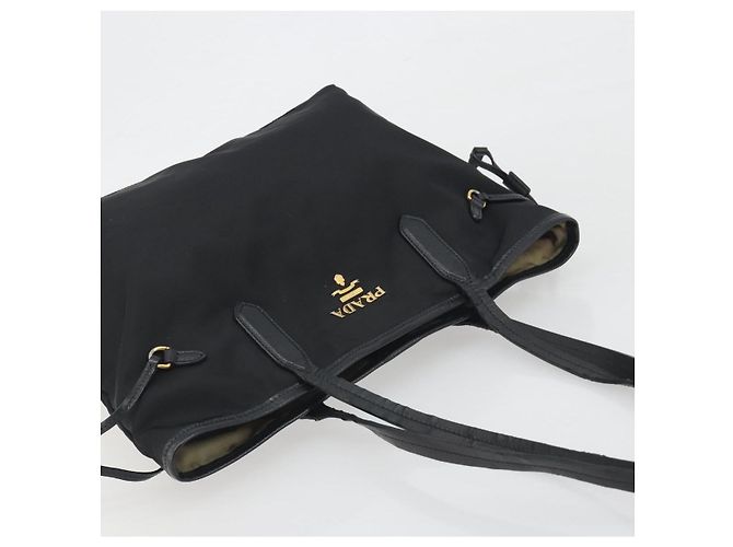 Borsa Tote PRADA Nylon Nero Tono Oro Auth 198624 - vista 6