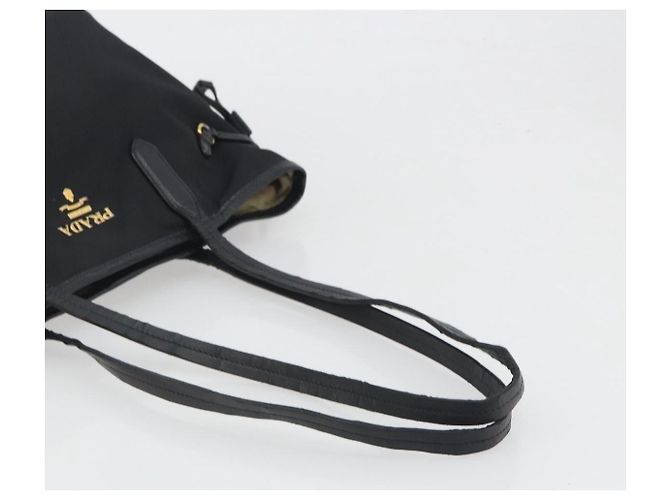Borsa Tote PRADA Nylon Nero Tono Oro Auth 198624 - vista 7
