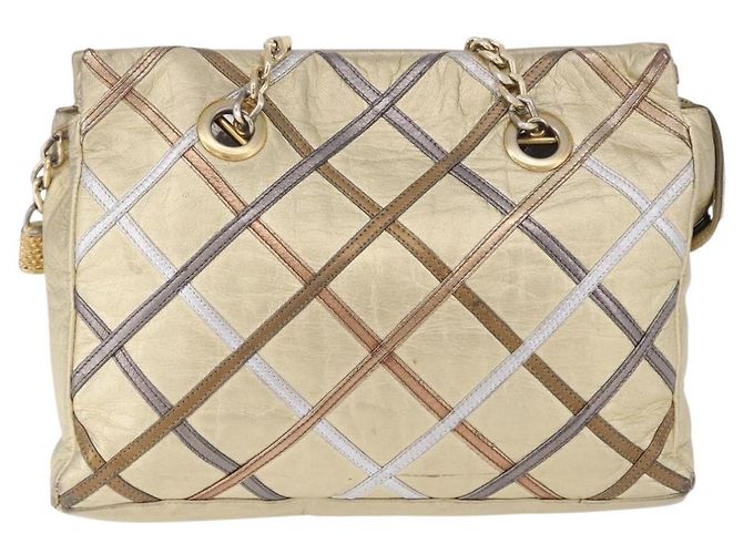 Bolso de hombro con cadena BALLY Cuero Gold Auth 196346 Dorado - vista 13