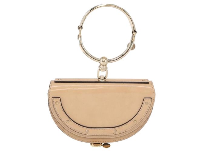 Chloé Borsa a mano Chloe Nile Minaudière Vernice Beige Tono Oro Auth 198468A - vista 13