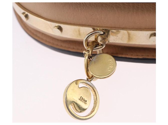 Chloé Borsa a mano Chloe Nile Minaudière Vernice Beige Tono Oro Auth 198468A - vista 17