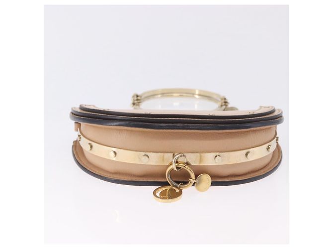 Chloé Borsa a mano Chloe Nile Minaudière Vernice Beige Tono Oro Auth 198468A - vista 5