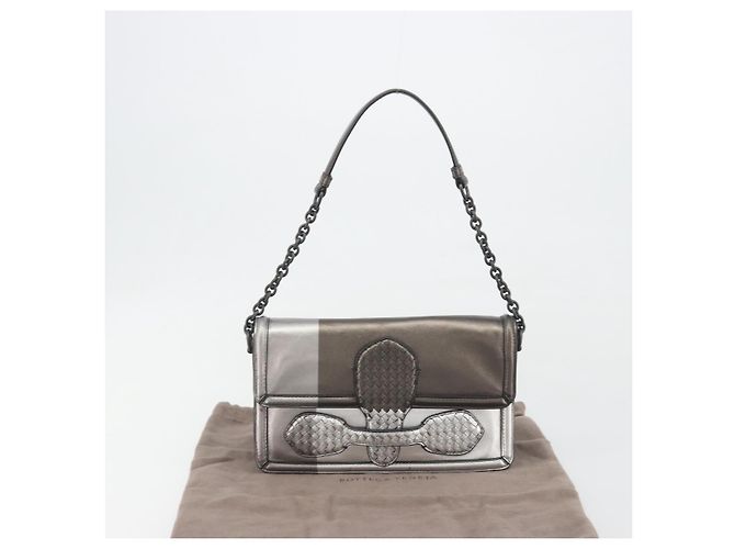 Borsa a tracolla BOTTEGA VENETA Rialto Chain in pelle Argento Auth 197328V - vista 12