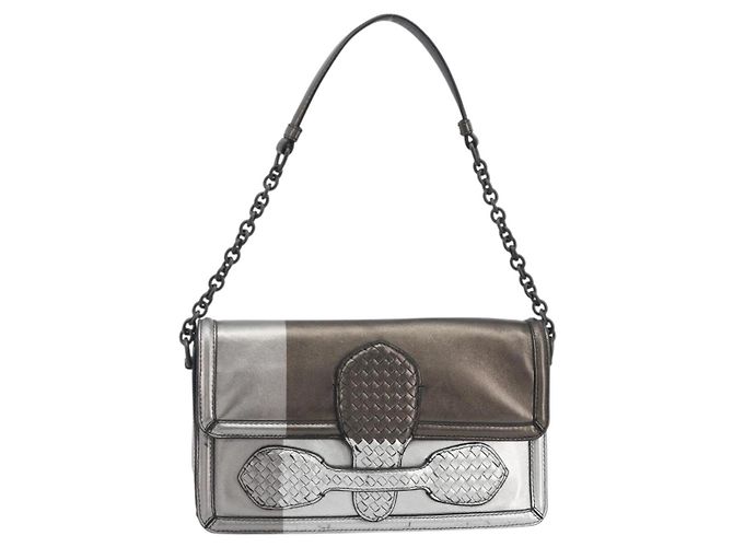 Borsa a tracolla BOTTEGA VENETA Rialto Chain in pelle Argento Auth 197328V - vista 13