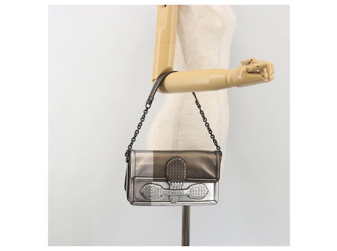 Borsa a tracolla BOTTEGA VENETA Rialto Chain in pelle Argento Auth 197328V - vista 24