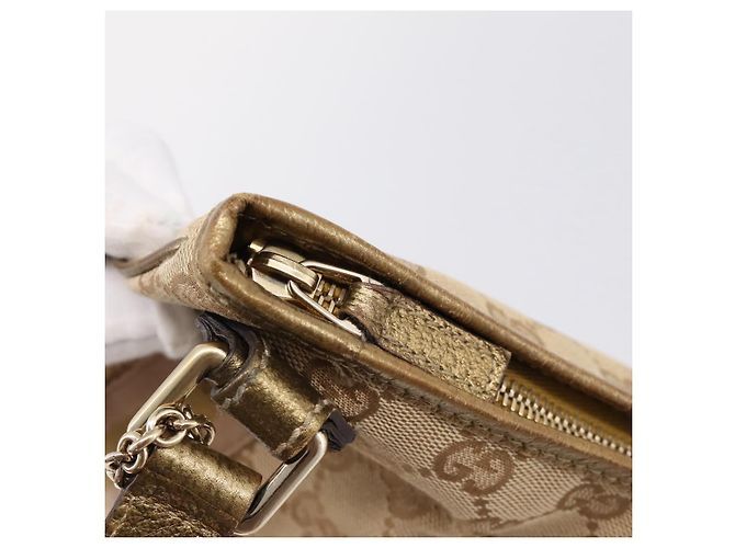 Borsa a tracolla GUCCI GG Canvas Sherry Line Beige Tono Oro 144388 Auth 198655 - vista 10