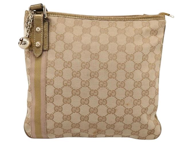 Borsa a tracolla GUCCI GG Canvas Sherry Line Beige Tono Oro 144388 Auth 198655 - vista 13