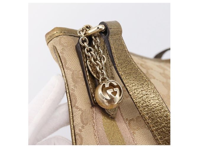 Borsa a tracolla GUCCI GG Canvas Sherry Line Beige Tono Oro 144388 Auth 198655 - vista 17