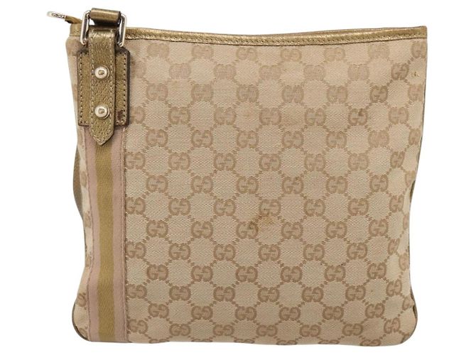 Borsa a tracolla GUCCI GG Canvas Sherry Line Beige Tono Oro 144388 Auth 198655 - vista 2