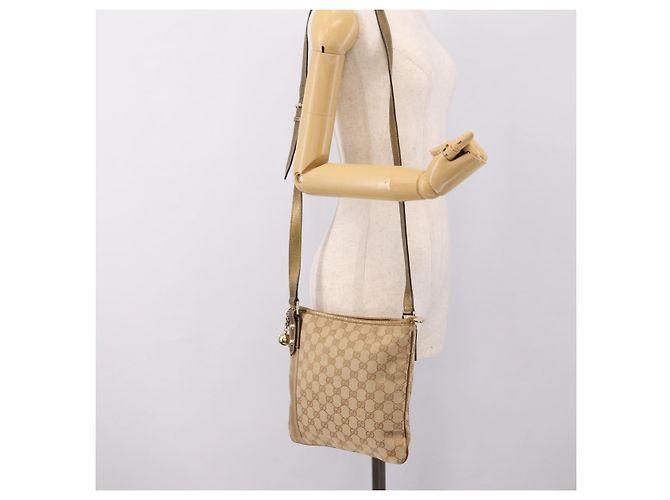 Borsa a tracolla GUCCI GG Canvas Sherry Line Beige Tono Oro 144388 Auth 198655 - vista 23