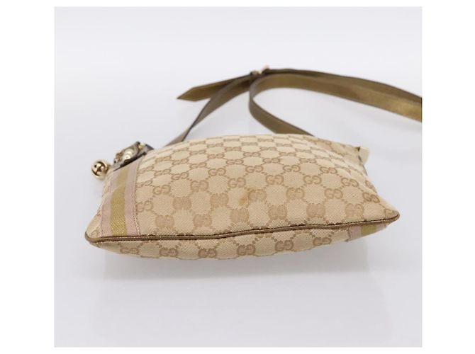 Borsa a tracolla GUCCI GG Canvas Sherry Line Beige Tono Oro 144388 Auth 198655 - vista 5