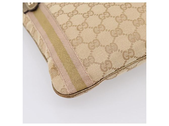 Borsa a tracolla GUCCI GG Canvas Sherry Line Beige Tono Oro 144388 Auth 198655 - vista 9