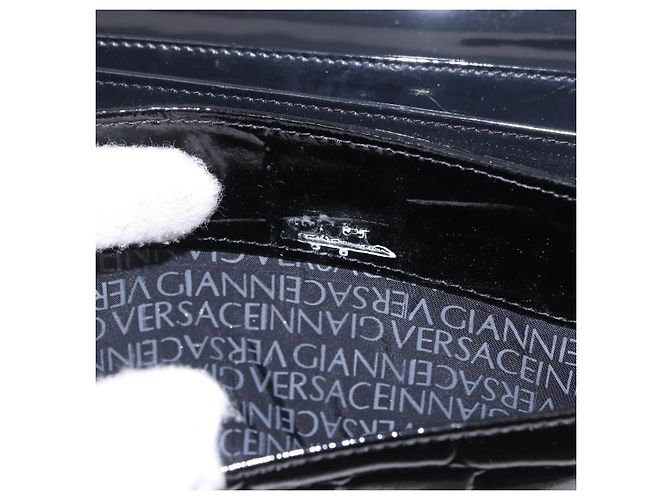 Borsa a mano Gianni Versace Medusa in vernice nera e oro Auth BA14906A Nero - vista 12