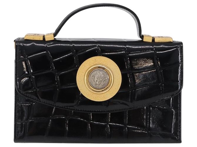 Borsa a mano Gianni Versace Medusa in vernice nera e oro Auth BA14906A Nero - vista 13