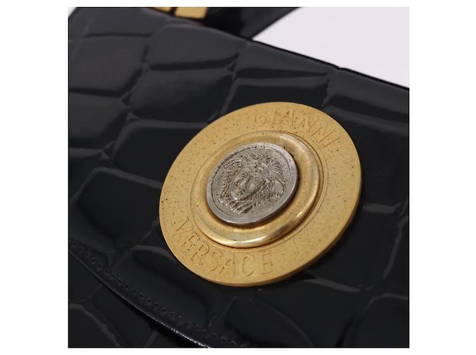 Borsa a mano Gianni Versace Medusa in vernice nera e oro Auth BA14906A Nero - vista 18