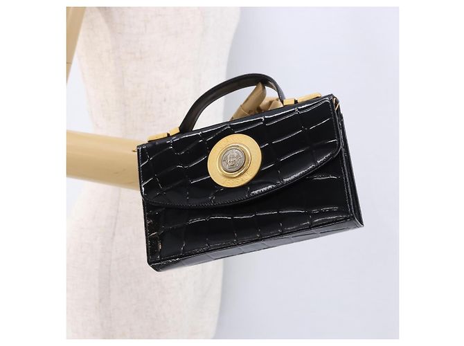 Borsa a mano Gianni Versace Medusa in vernice nera e oro Auth BA14906A Nero - vista 23