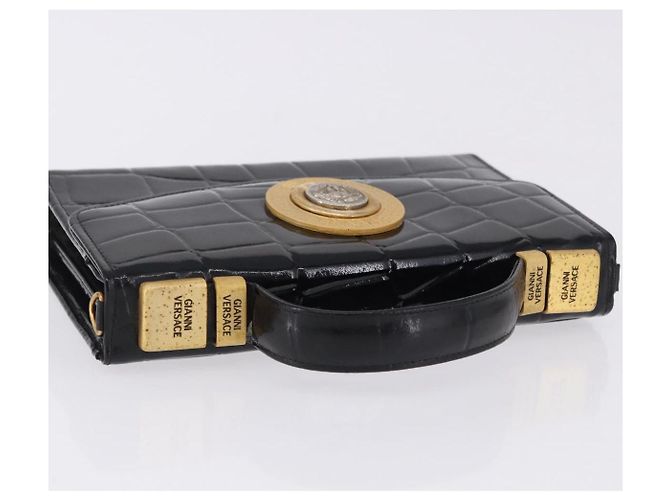 Borsa a mano Gianni Versace Medusa in vernice nera e oro Auth BA14906A Nero - vista 5