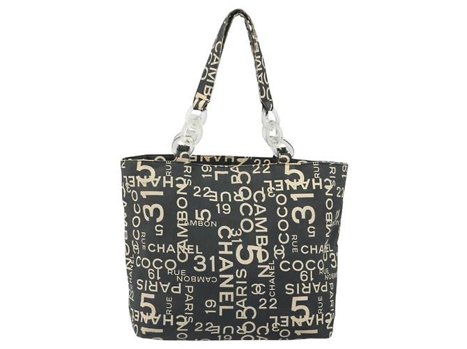 CHANEL Vichy Line Tote Bag aus Canvas Schwarz Silber CC Auth 198686 - Ansicht 13