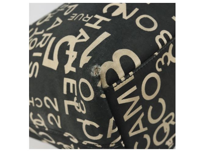 CHANEL Vichy Line Tote Bag aus Canvas Schwarz Silber CC Auth 198686 - Ansicht 14