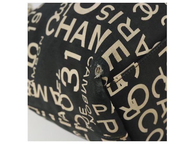 CHANEL Vichy Line Tote Bag aus Canvas Schwarz Silber CC Auth 198686 - Ansicht 16