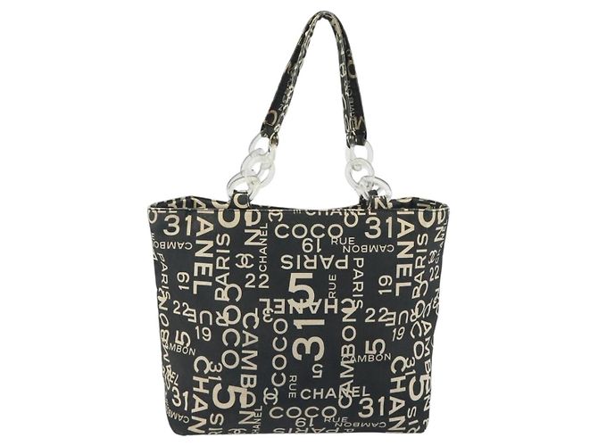 CHANEL Vichy Line Tote Bag aus Canvas Schwarz Silber CC Auth 198686 - Ansicht 2