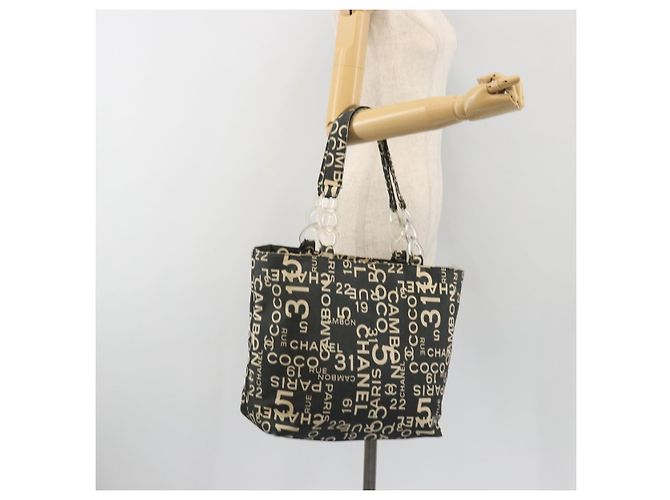 CHANEL Vichy Line Tote Bag aus Canvas Schwarz Silber CC Auth 198686 - Ansicht 22