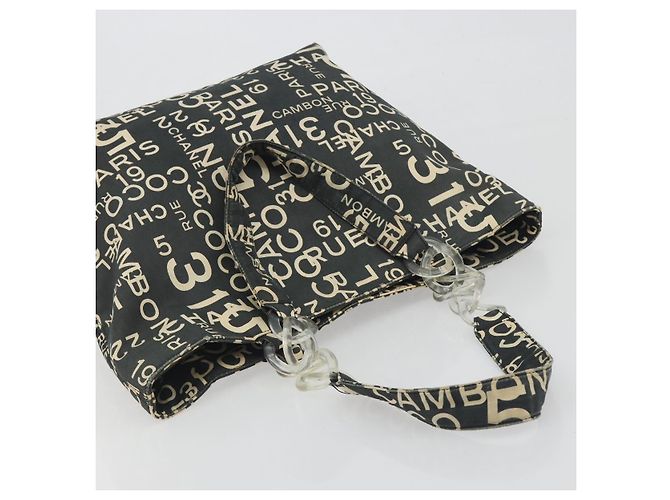 CHANEL Vichy Line Tote Bag aus Canvas Schwarz Silber CC Auth 198686 - Ansicht 6