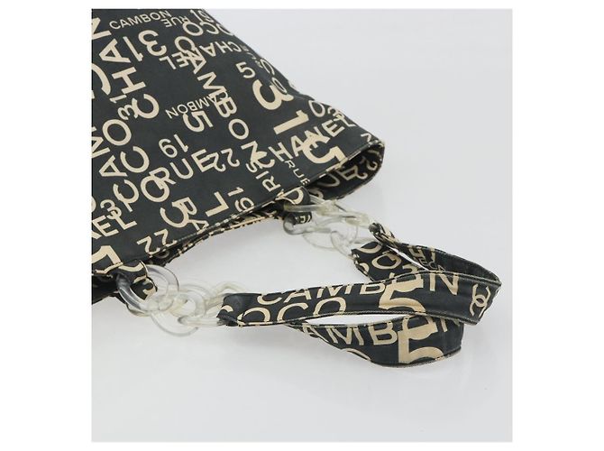 CHANEL Vichy Line Tote Bag aus Canvas Schwarz Silber CC Auth 198686 - Ansicht 7