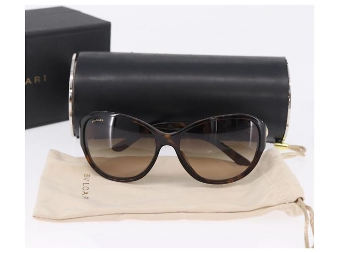 Bulgari Occhiali da sole BVLGARI Plastica Marrone Tono Oro Auth BA15032A - vista 12