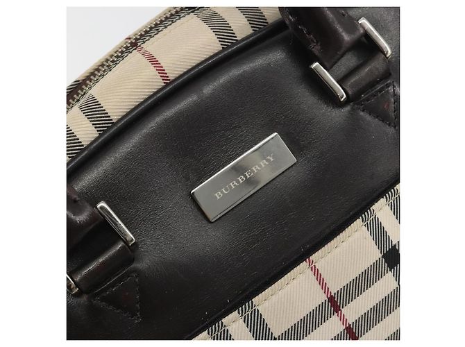 Borsa a mano BURBERRY Nova Check in tela beige e argento Auth 198703A - vista 17