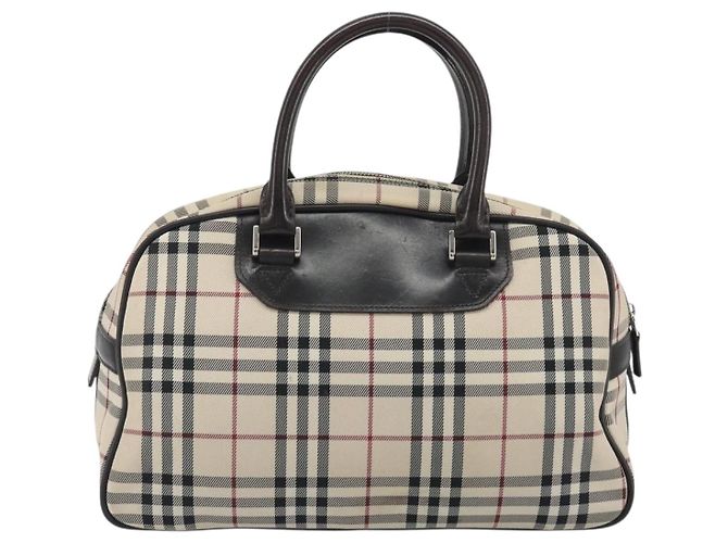 Borsa a mano BURBERRY Nova Check in tela beige e argento Auth 198703A - vista 2