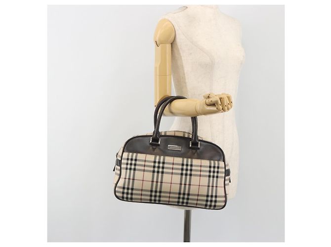 Borsa a mano BURBERRY Nova Check in tela beige e argento Auth 198703A - vista 23