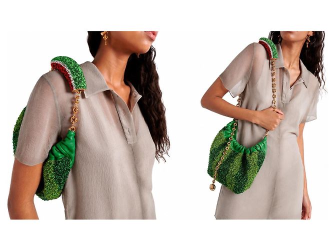 Borsa Loewe Squeeze Mini Watermelon in pelle e perline Bianco Rosso Multicolore Verde - vista 7