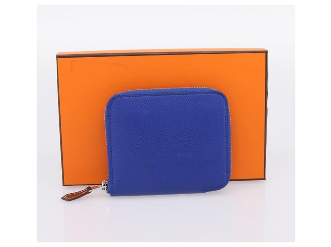 Hermès HERMES Azap Compact Silk In Wallet Leather Blue Silver Auth 198794V Argento - vista 12